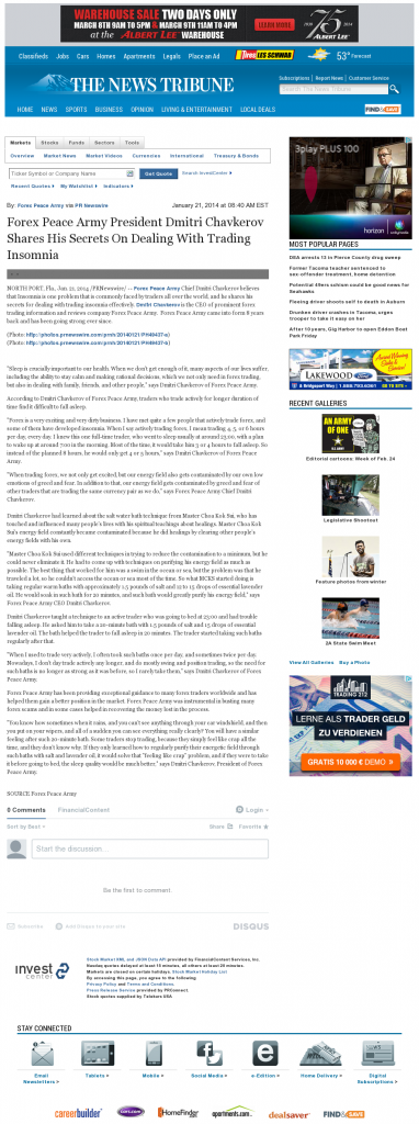 Forex Peace Army - News Tribune (Tacoma, WA)- Traders Insomnia Help Method