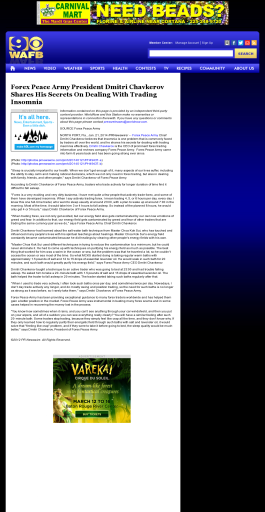 Forex Peace Army - WAFB CBS-9 (Baton Rouge, LA)- Traders Insomnia Help Method